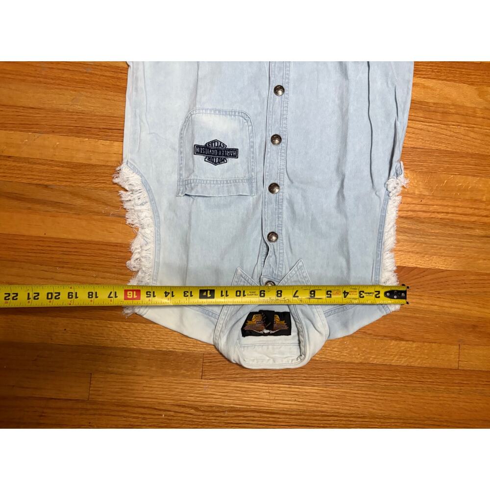 Harley-Davidson Sleeveless Denim Vest XS Frayed Light Wash Made in Indonesia